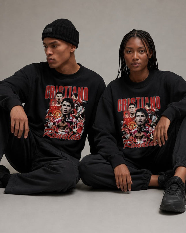 Cristiano Ronaldo Manchester United Il Comandante Vintage Rap Bootleg Collage Unisex Fan Crewneck
