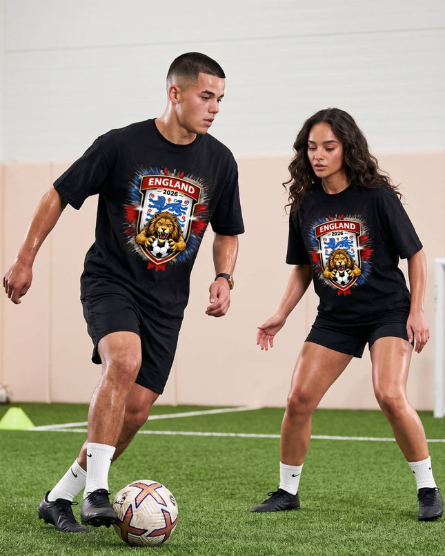 T-shirt unisexe fan Coupe du monde de football Angleterre 2026 Lion Shield