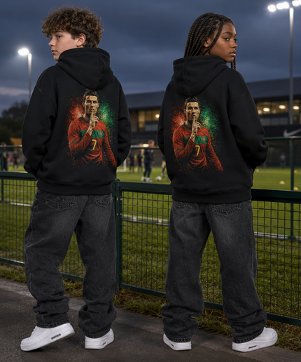Cristiano Ronaldo Portugal #7 Shhh Silence Célébration Portrait Sweat à Capuche Enfant Fan
