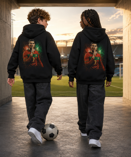 Cristiano Ronaldo Portugal #7 Shhh Silence Célébration Portrait Sweat à Capuche Enfant Fan