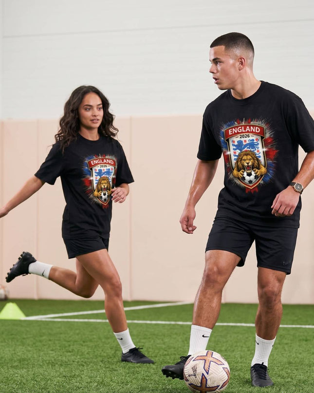 T-shirt unisexe fan Coupe du monde de football Angleterre 2026 Lion Shield