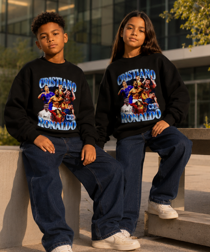 Cristiano Ronaldo CR7 Multi-Career Blue Chrome Bootleg Kids Fan Crewneck