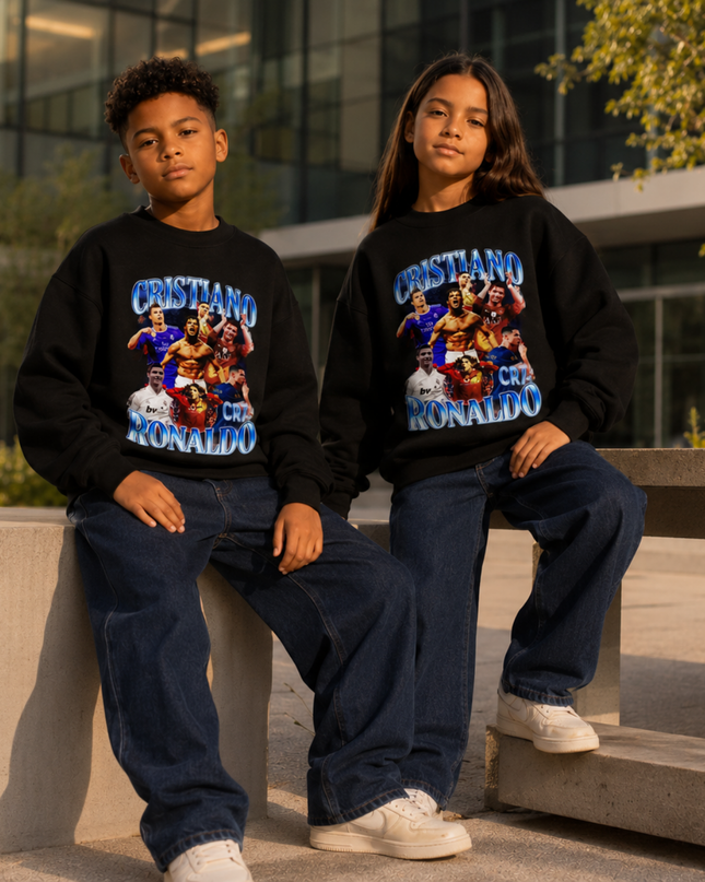Cristiano Ronaldo CR7 Multi-Career Blue Chrome Bootleg Kids Fan Crewneck