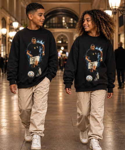 Kylian Mbappé France Bleu Splash Dribble Action Portrait Col Rond Enfant
