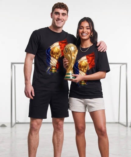 T-shirt unisexe fan France Coupe du Monde Trophée Drapeau Gloire
