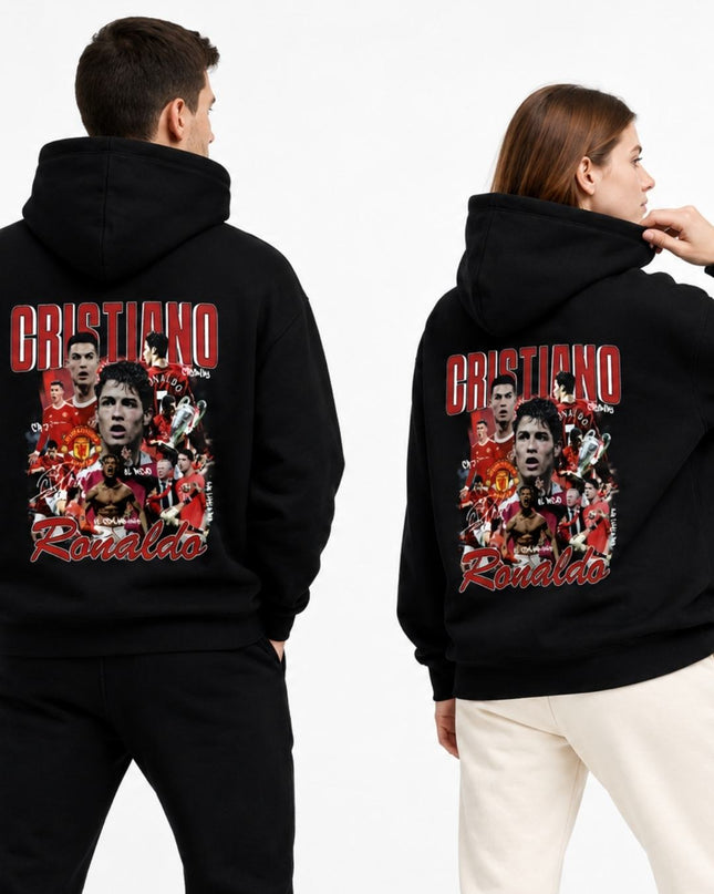 Cristiano Ronaldo #7 Manchester United Red Script Grunge Collage Adult Fan Hoodie