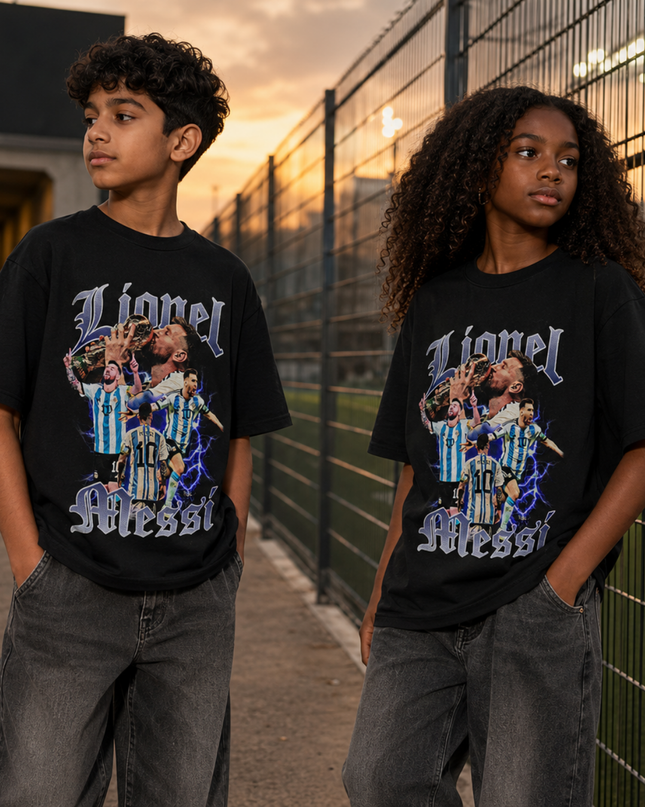 T-shirt Enfant Lionel Messi Argentine Trophée Gothique Collage Vol. 2