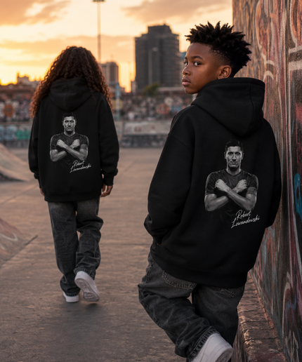 Sweat à capuche enfant fan Robert Lewandowski Signature Bras Croisés