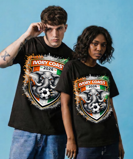 T-shirt unisexe supporter Côte d'Ivoire 2026 Écusson Éléphant