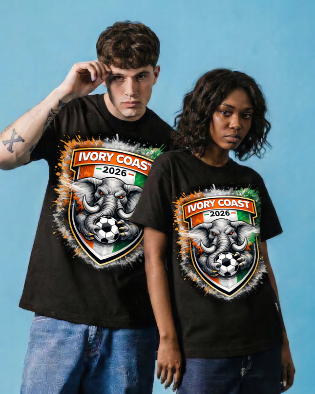 T-shirt unisexe supporter Côte d'Ivoire 2026 Écusson Éléphant