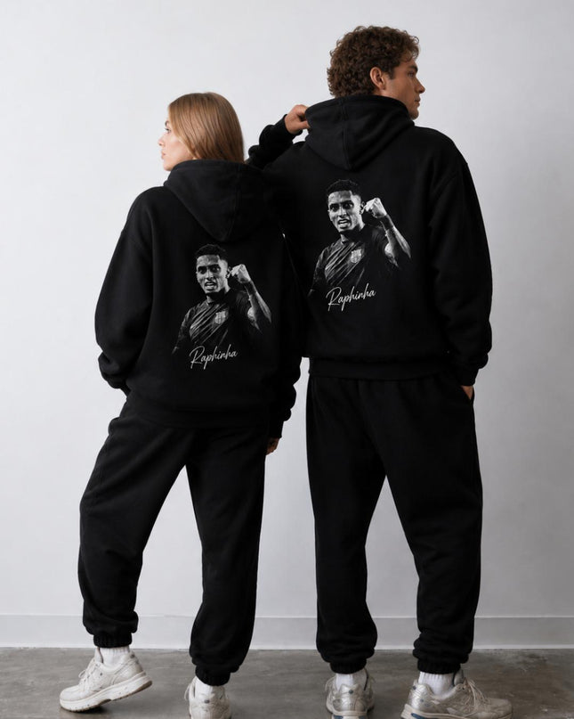 Raphinha Barcelona B&W Fist Pump Signature Portrait Unisex Fan Hoodie