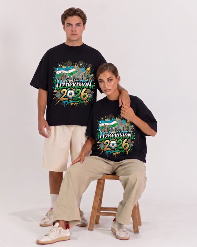 T-shirt unisexe pour les fans de la Coupe du Monde de Football Ouzbékistan 2026 édition Graffiti