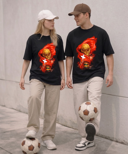 Switzerland Flag & Trophy Flame Edition Soccer World Cup 2026 Unisex Fan T-Shirt