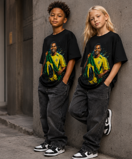 T-Shirt Enfant Fan Ronaldinho Drapeau Brésil