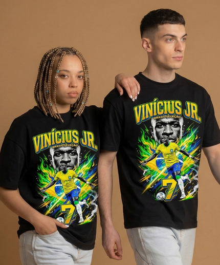 T-shirt supporter unisexe Vinícius Jr. #7 Brésil Coupe du Monde de Football 2026
