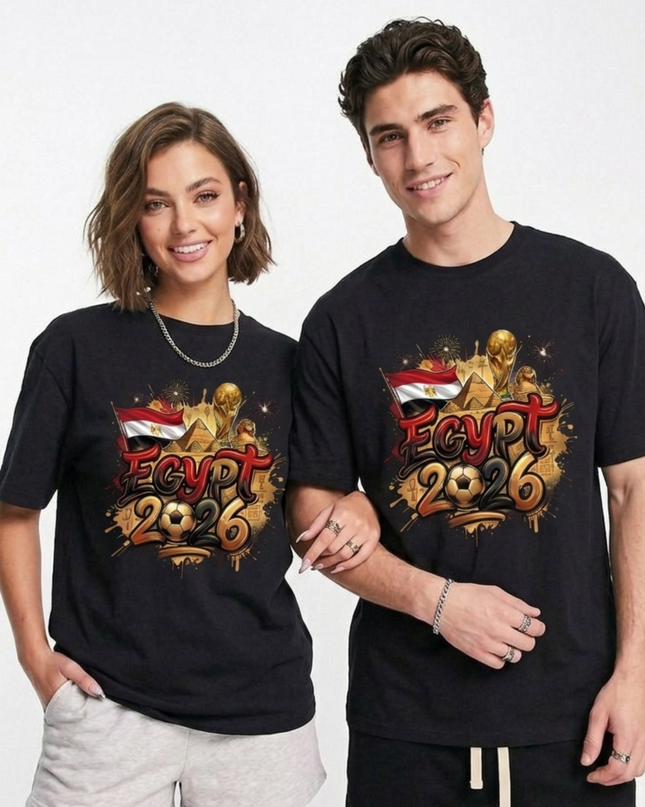 T-shirt unisexe de fan Coupe du monde de football Égypte 2026 Édition trophée d'or