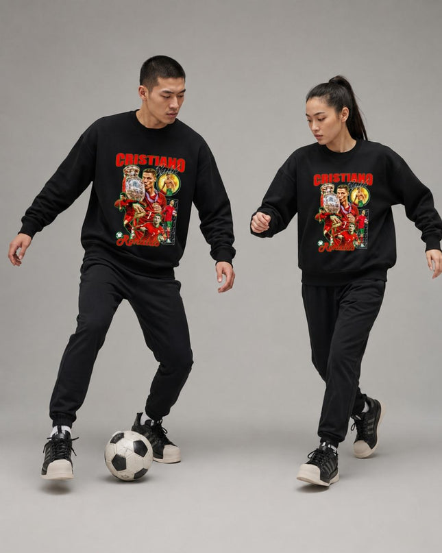 Cristiano Ronaldo Portugal Euro Trophy Red Vintage Bootleg Collage Unisex Fan Crewneck