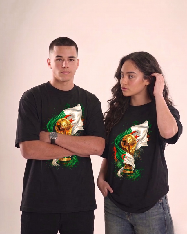 T-shirt unisexe fan Trophée Coupe du Monde Algérie