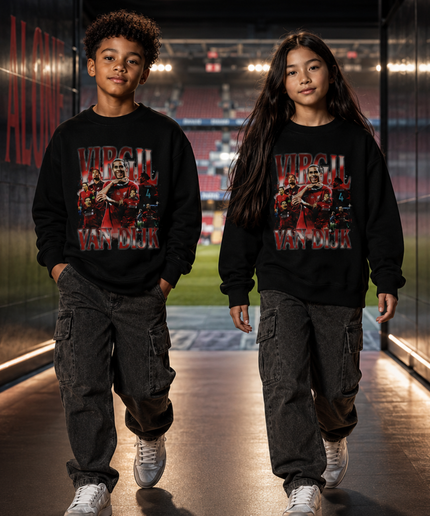 Virgil Van Dijk Pays-Bas Liverpool Rouge Noir Vintage Rap Bootleg Collage Multi-Joueurs Enfants Col Ras du Cou Fan