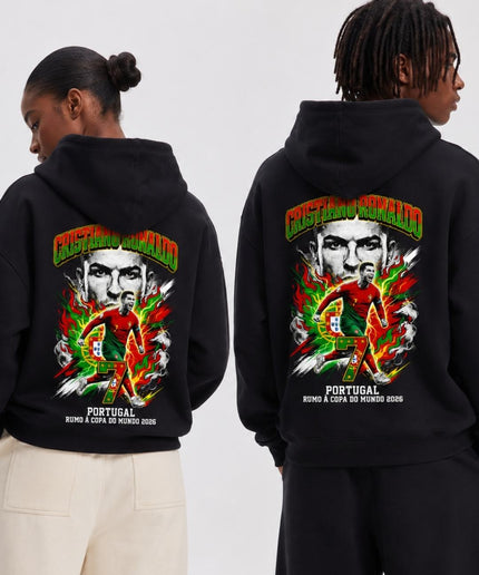 Cristiano Ronaldo #7 Portugal Rumo à Copa do Mundo 2026 Fire Lightning Adult Fan Hoodie