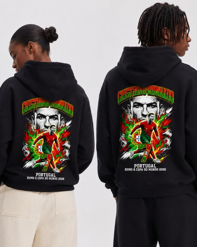Cristiano Ronaldo #7 Portugal Rumo à Copa do Mundo 2026 Fire Lightning Adult Fan Hoodie