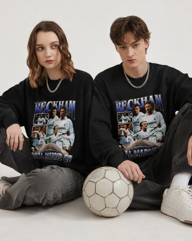 David Beckham Real Madrid CF Retro Collage Unisex Fan Crewneck