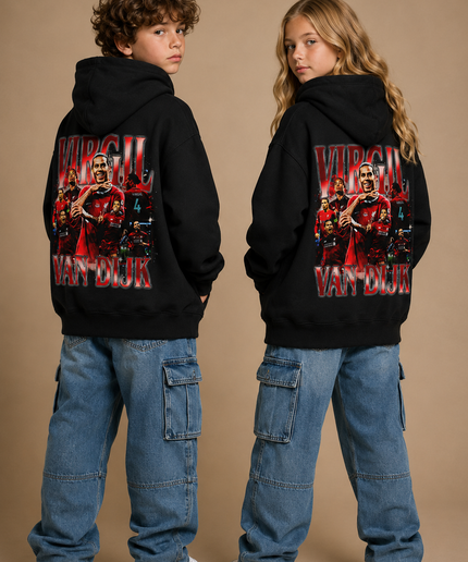Virgil Van Dijk #4 Liverpool Retro Collage Kids Fan Hoodie