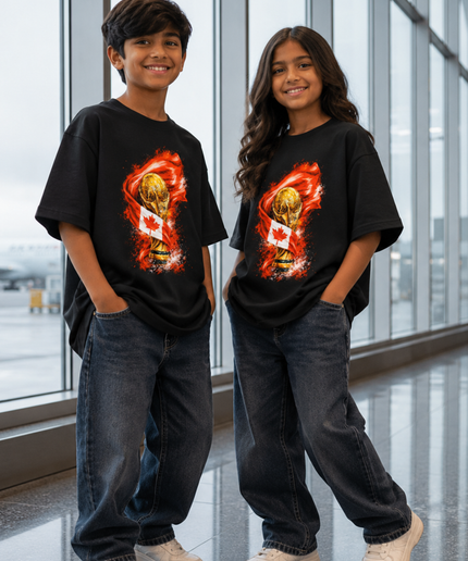 Canada Trophy Flame Flag Kids Fan T-Shirt