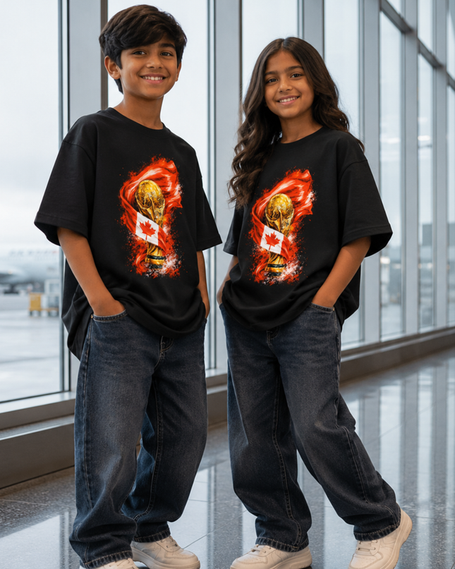 Canada Trophy Flame Flag Kids Fan T-Shirt