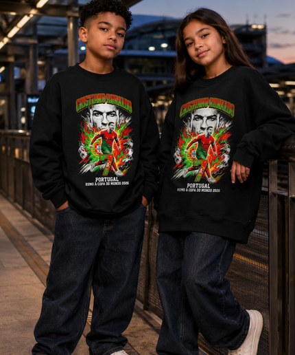 Cristiano Ronaldo Portugal World Cup 2026 Fire Graphic Kids Fan Crewneck