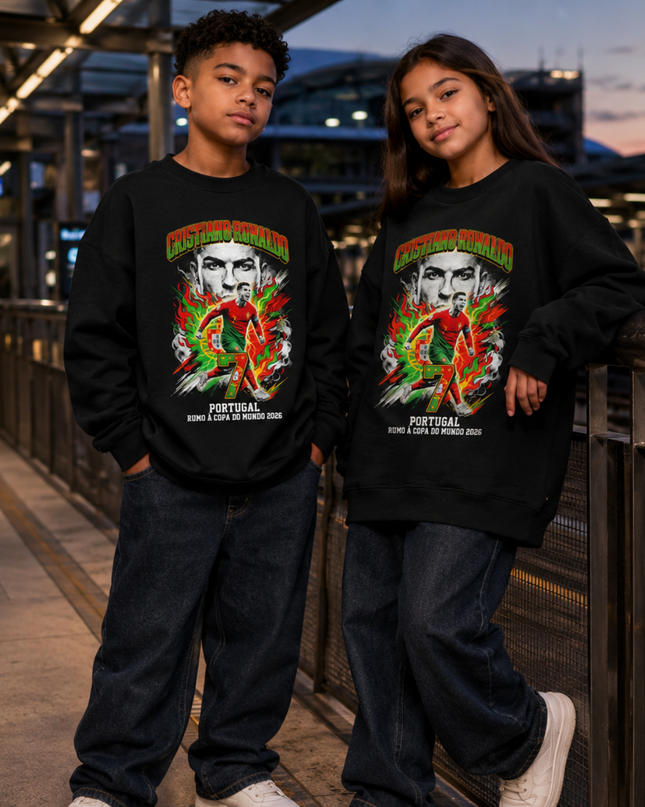 Cristiano Ronaldo Portugal World Cup 2026 Fire Graphic Kids Fan Crewneck