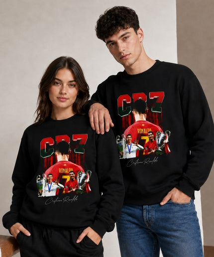 Cristiano Ronaldo CR7 Portugal Real Madrid UCL Trophy Back-Turn Graphic Unisex Fan Crewneck