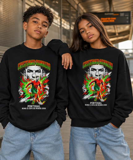 Cristiano Ronaldo Portugal World Cup 2026 Fire Graphic Kids Fan Crewneck