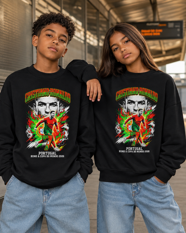 Cristiano Ronaldo Portugal World Cup 2026 Fire Graphic Kids Fan Crewneck