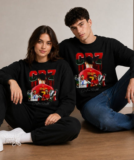 Cristiano Ronaldo CR7 Portugal Real Madrid UCL Trophy Back-Turn Graphic Unisex Fan Crewneck