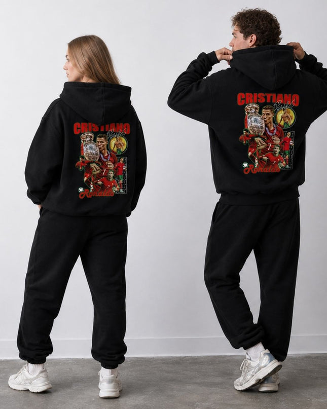 Cristiano Ronaldo #7 Portugal Euro Trophy Red Script Grunge Collage Adult Fan Hoodie
