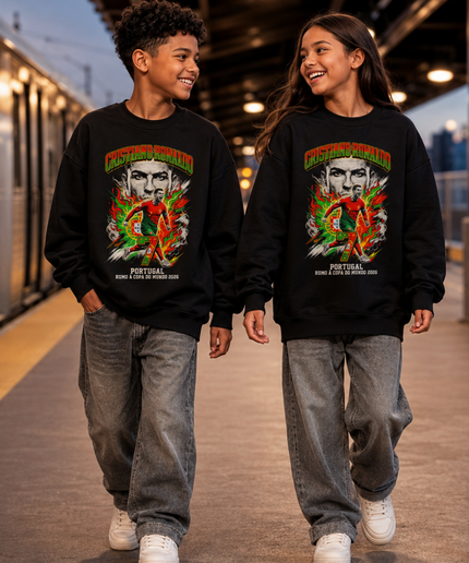 Cristiano Ronaldo Portugal World Cup 2026 Fire Graphic Kids Fan Crewneck