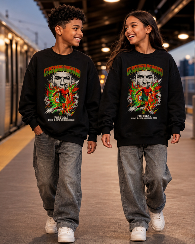 Cristiano Ronaldo Portugal World Cup 2026 Fire Graphic Kids Fan Crewneck