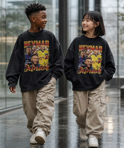 Neymar Jr Brésil #10 Junior Vintage Rap Bootleg Multi-Pose Lavé Noir Enfant Col Ras du Cou Fan