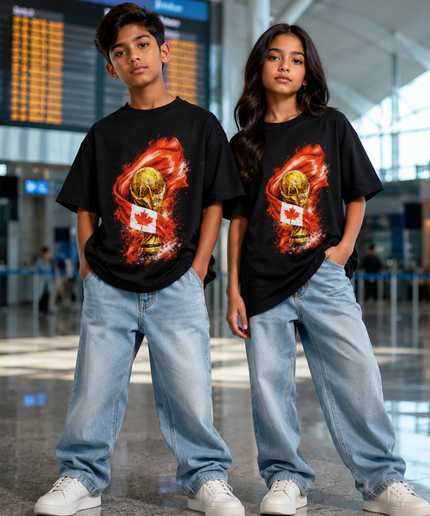 Canada Trophy Flame Flag Kids Fan T-Shirt