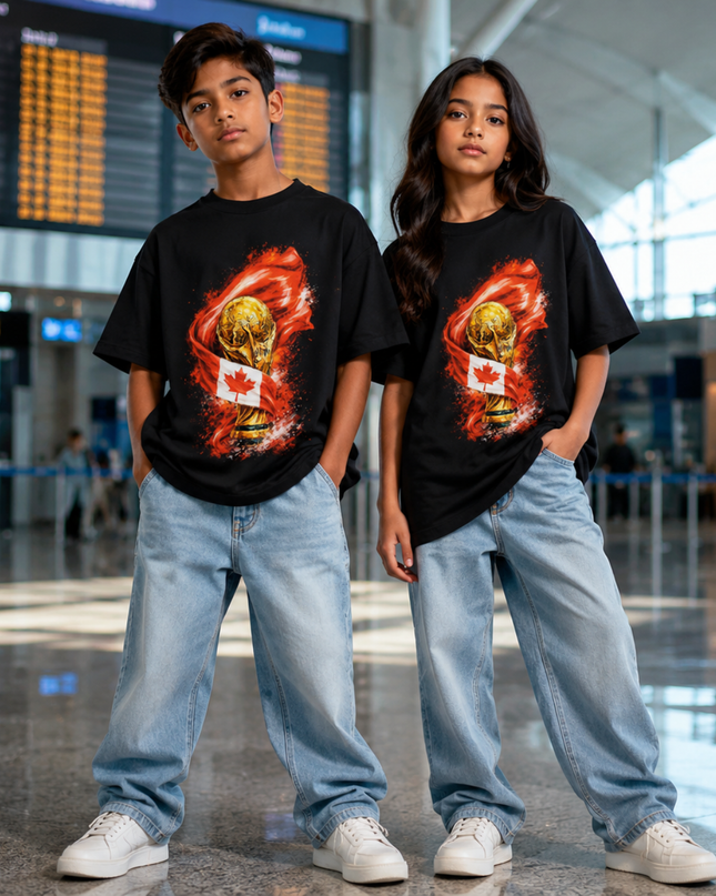 Canada Trophy Flame Flag Kids Fan T-Shirt