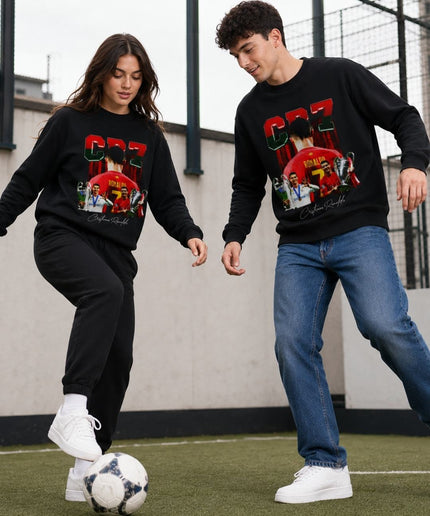 Cristiano Ronaldo CR7 Portugal Real Madrid UCL Trophy Back-Turn Graphic Unisex Fan Crewneck