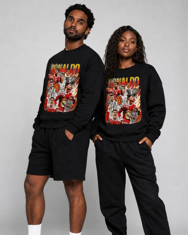 Pull Ras du Cou Unisexe Fan Hommage à la Carrière Multi-Kit Cristiano Ronaldo Rouge Or Orange Feu Vintage Rap