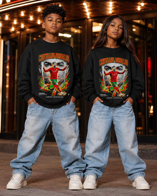 Cristiano Ronaldo Portugal Classificado Copa do Mundo 2026 Kids Fan Crewneck