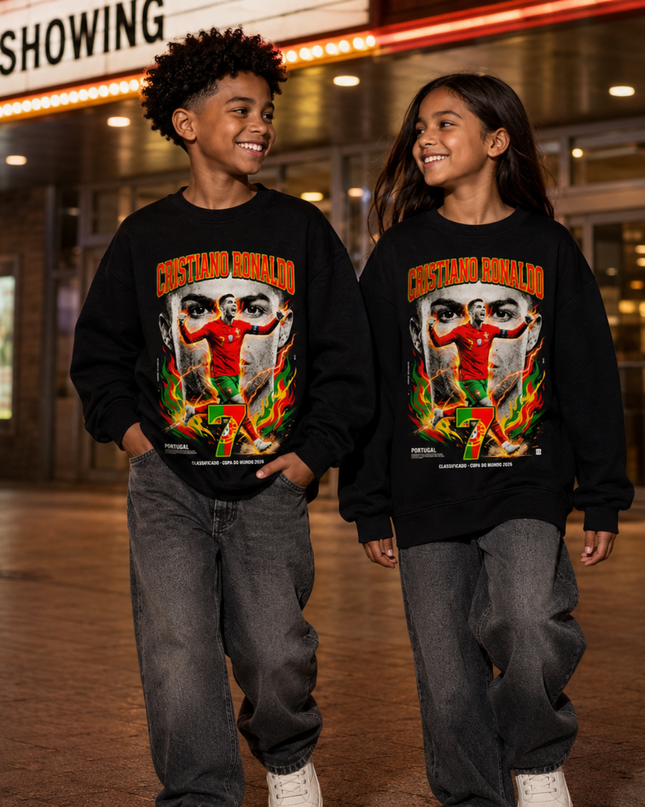 Cristiano Ronaldo Portugal Classificado Copa do Mundo 2026 Kids Fan Crewneck
