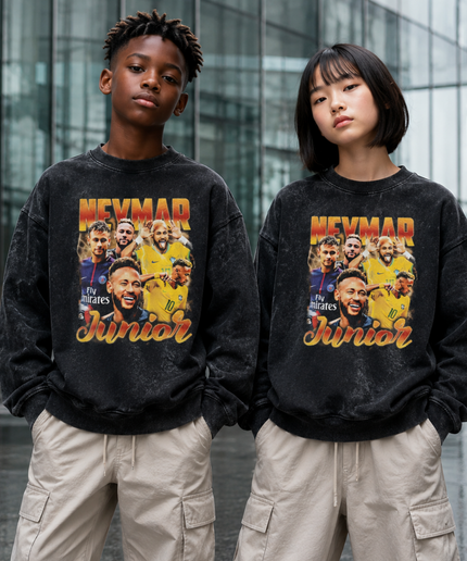 Neymar Jr Brésil #10 Junior Vintage Rap Bootleg Multi-Pose Lavé Noir Enfant Col Ras du Cou Fan