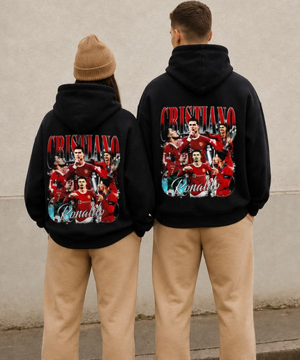 Cristiano Ronaldo #7 Manchester United Rouge Sarcelle Vintage Bootleg Collage Sweat à capuche pour adulte