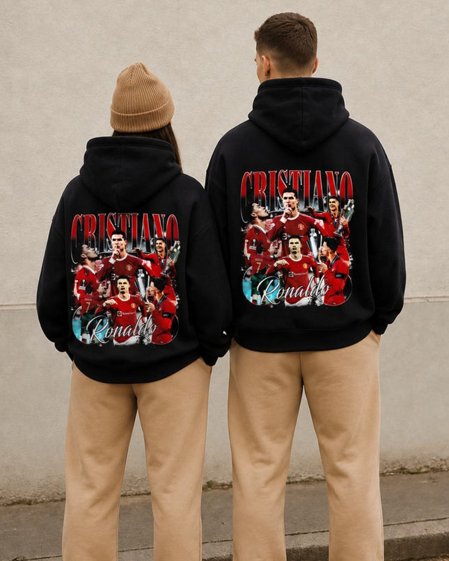 Cristiano Ronaldo #7 Manchester United Red Teal Vintage Bootleg Collage Adult Fan Hoodie