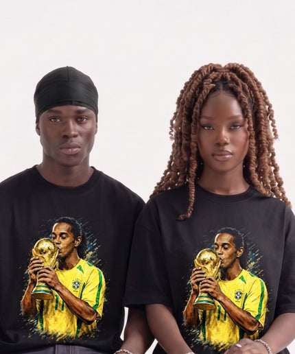 T-shirt unisexe pour fans - Ronaldinho #11 Brésil Coupe du Monde Baiser du Trophée