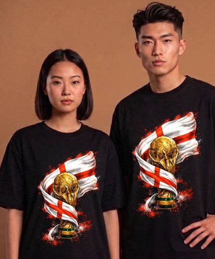 T-shirt Unisexe Fan Angleterre Mondial 2026 Drapeau Trophée Éclaboussures